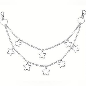 Silver Open Star Charm Bag Chain – Double Layered, 17.5” & 20.2” ⭐️